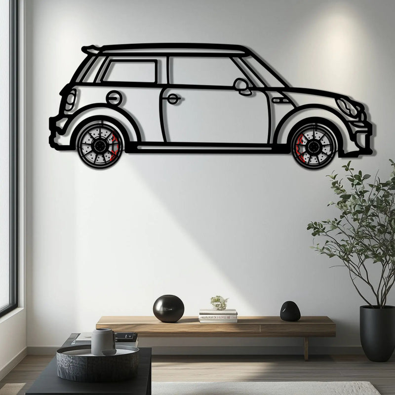 Mini Cooper Metal Car Wall Art with Rotating Wheels - Iconic British Compact Silhouette - Interactive Automotive Wall Decor - KAFMEKA151 by Enova Art