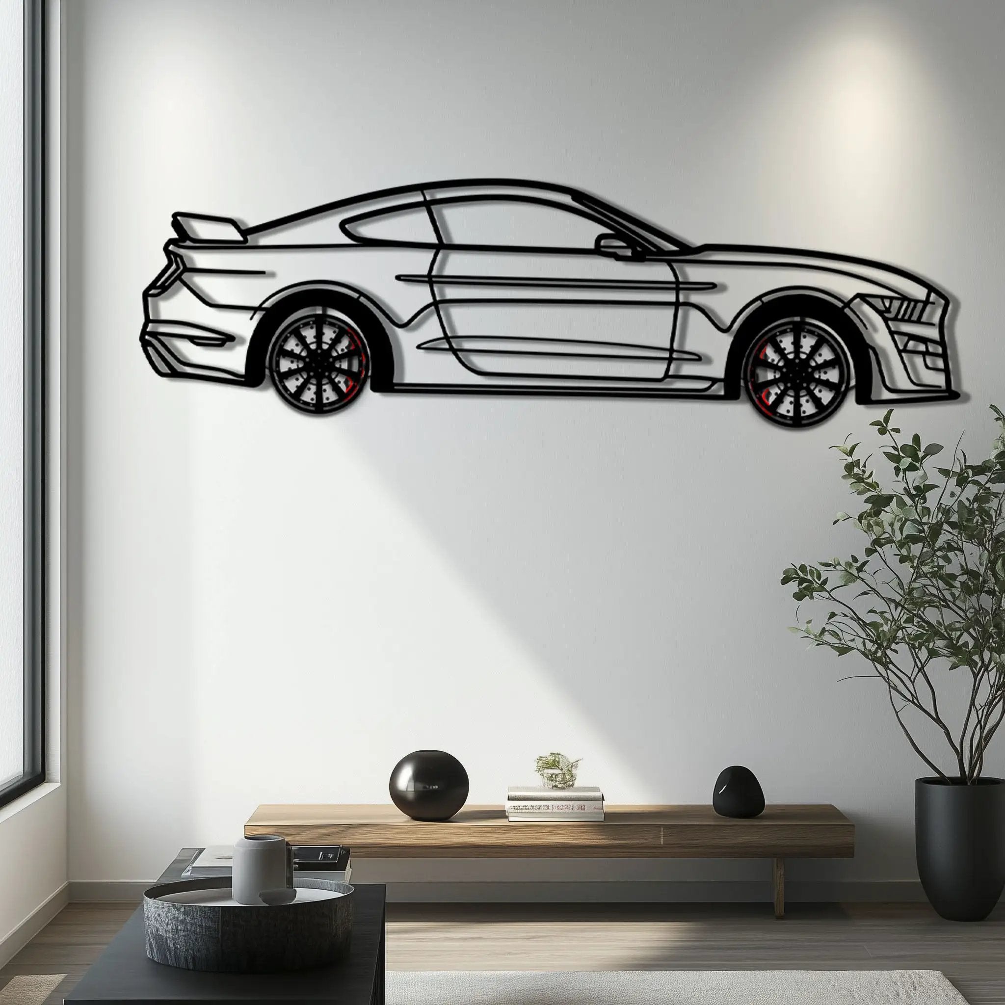 Ford Mustang Shelby GT500 Metal Car Wall Art with Rotating Wheels - Modern Muscle Silhouette Decor - Interactive Automotive Wall Art - KAFMEKA140 by Enova Art