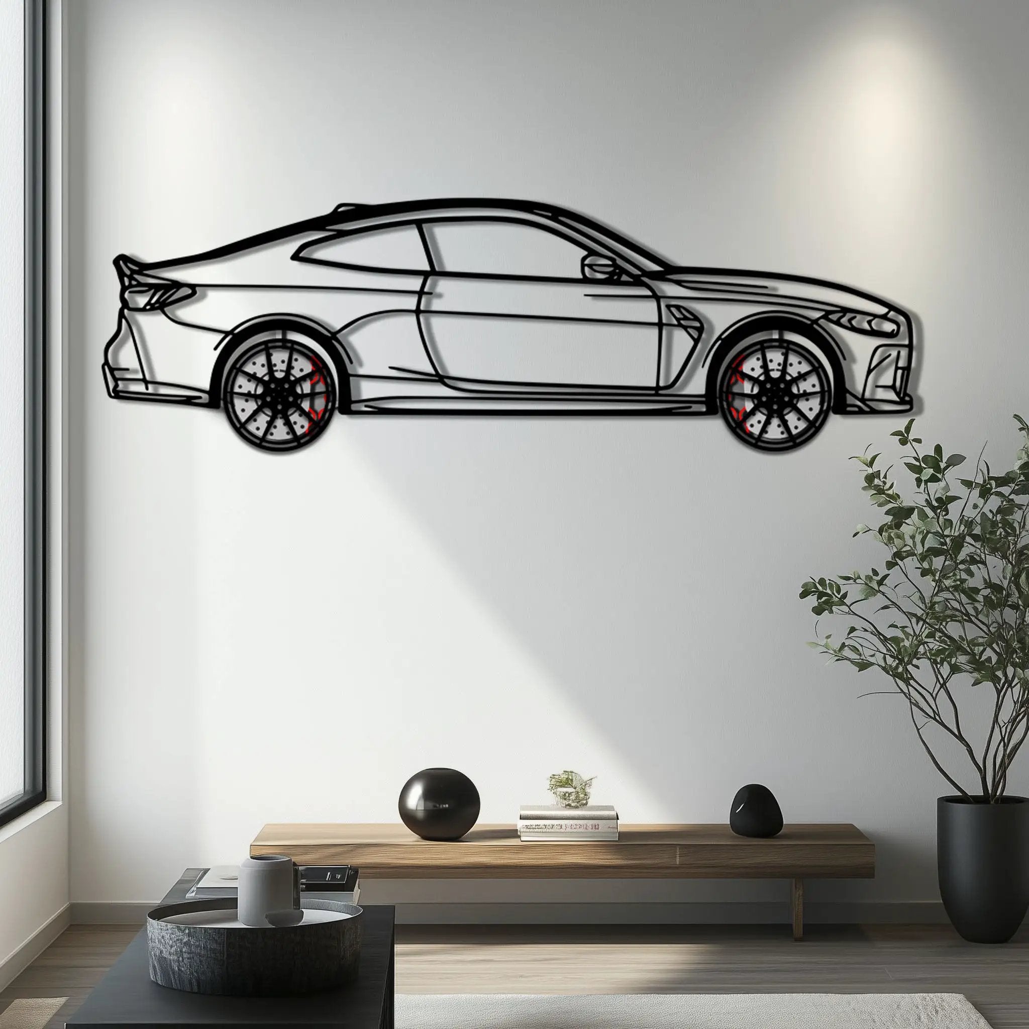 BMW M4 CSL Metal Car Wall Art with Rotating Wheels - Limited Edition G82 Silhouette - Interactive Automotive Wall Art - KAFMEKA108 by Enova Art
