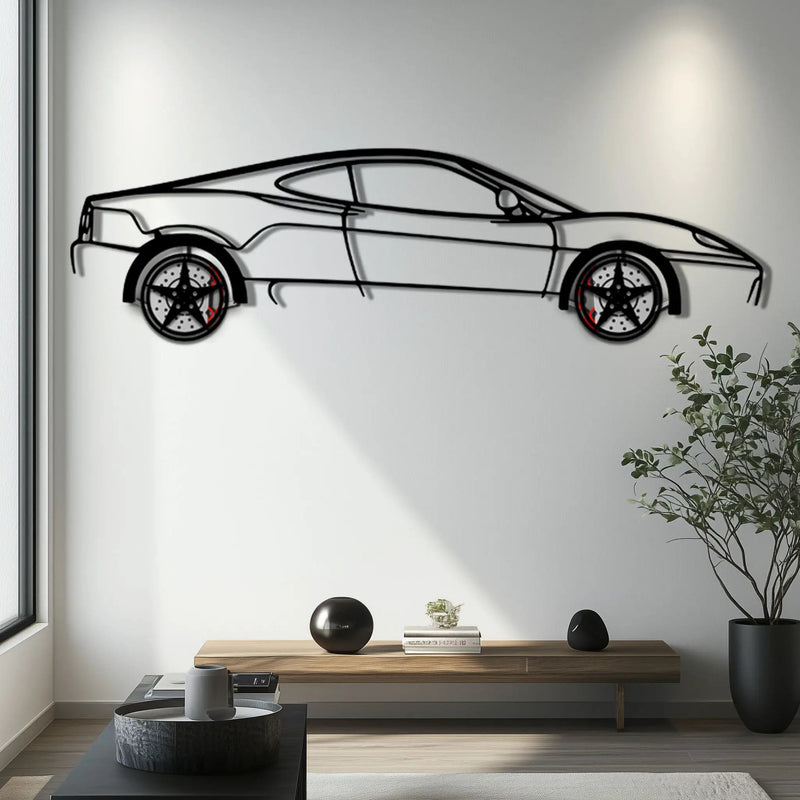 Ferrari 360 Modena Metal Car Wall Art with Rotating Wheels - Italian V8 Supercar Silhouette - Interactive Automotive Decor - KAFMEKA122 by Enova Art