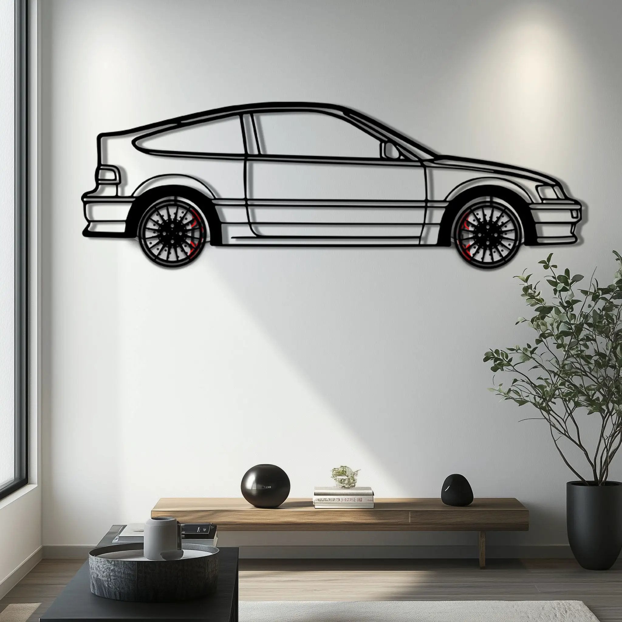 1990 Honda CRX Metal Car Wall Art with Rotating Wheels - JDM Classic Silhouette - Interactive Automotive Wall Decor - KAFMEKA144 by Enova Art
