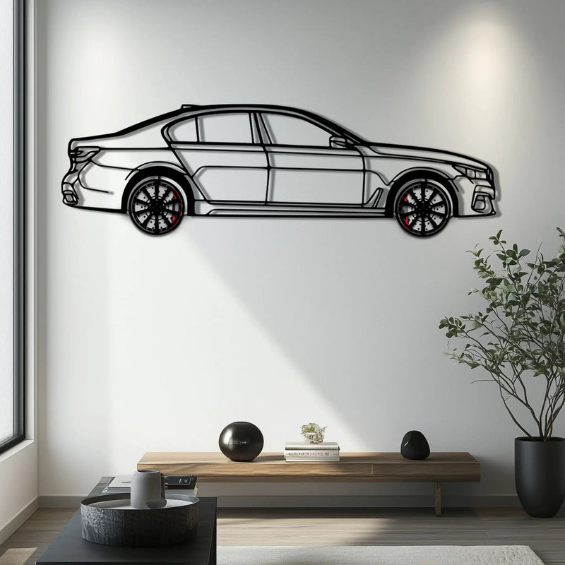 BMW 750i Metal Car Wall Art with Rotating Wheels - Luxury Executive Sedan Silhouette - Interactive Automotive Wall Decor - KAFMEKA104 by Enova Art