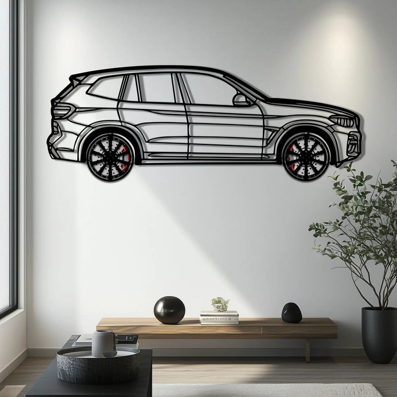 BMW X3 Metal Car Wall Art with Rotating Wheels - Modern SAV Silhouette Decor - Interactive Automotive Wall Art - KAFMEKA110 by Enova Art