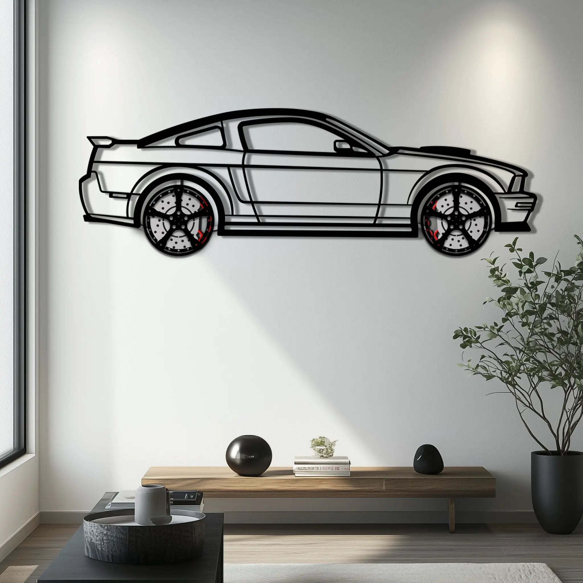 Ford Mustang GTR (2008) Metal Car Wall Art with Rotating Wheels - Modern Muscle Silhouette Decor - Interactive Automotive Wall Art - KAFMEKA139 by Enova Art