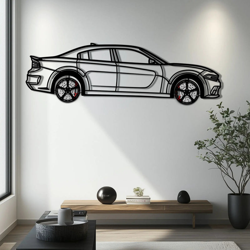 Dodge Charger SRT Metal Car Wall Art with Rotating Wheels - Modern American Muscle Silhouette - Interactive Automotive Wall Decor - KAFMEKA121 by Enova Art