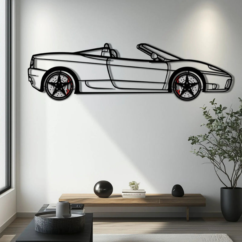 Ferrari 360 Spider Metal Car Wall Art with Rotating Wheels - Italian Convertible Supercar Silhouette - Interactive Automotive Wall Decor - KAFMEKA123 by Enova Art