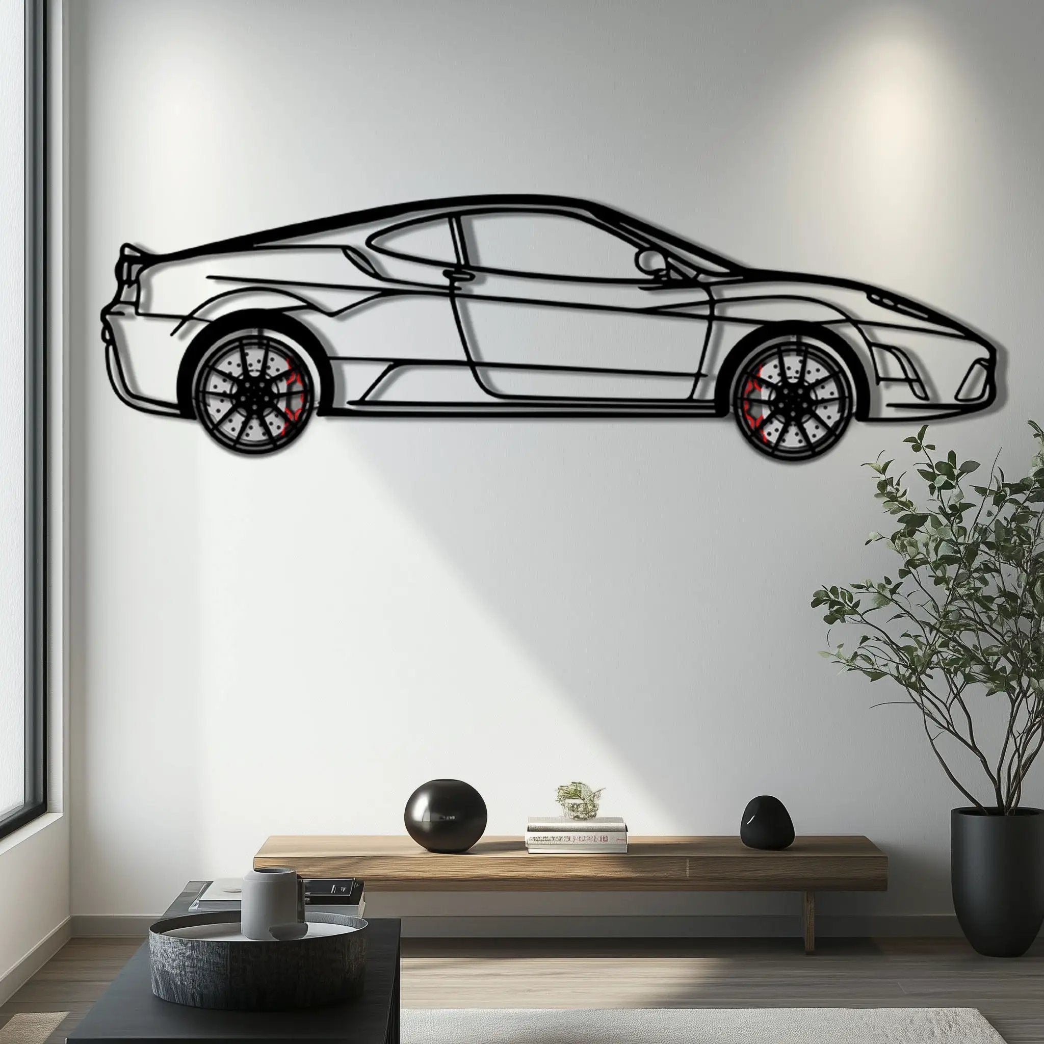 Ferrari F430 Scuderia Metal Car Wall Art with Rotating Wheels - Track-Focused V8 Silhouette - Interactive Automotive Wall Art - KAFMEKA133 by Enova Art