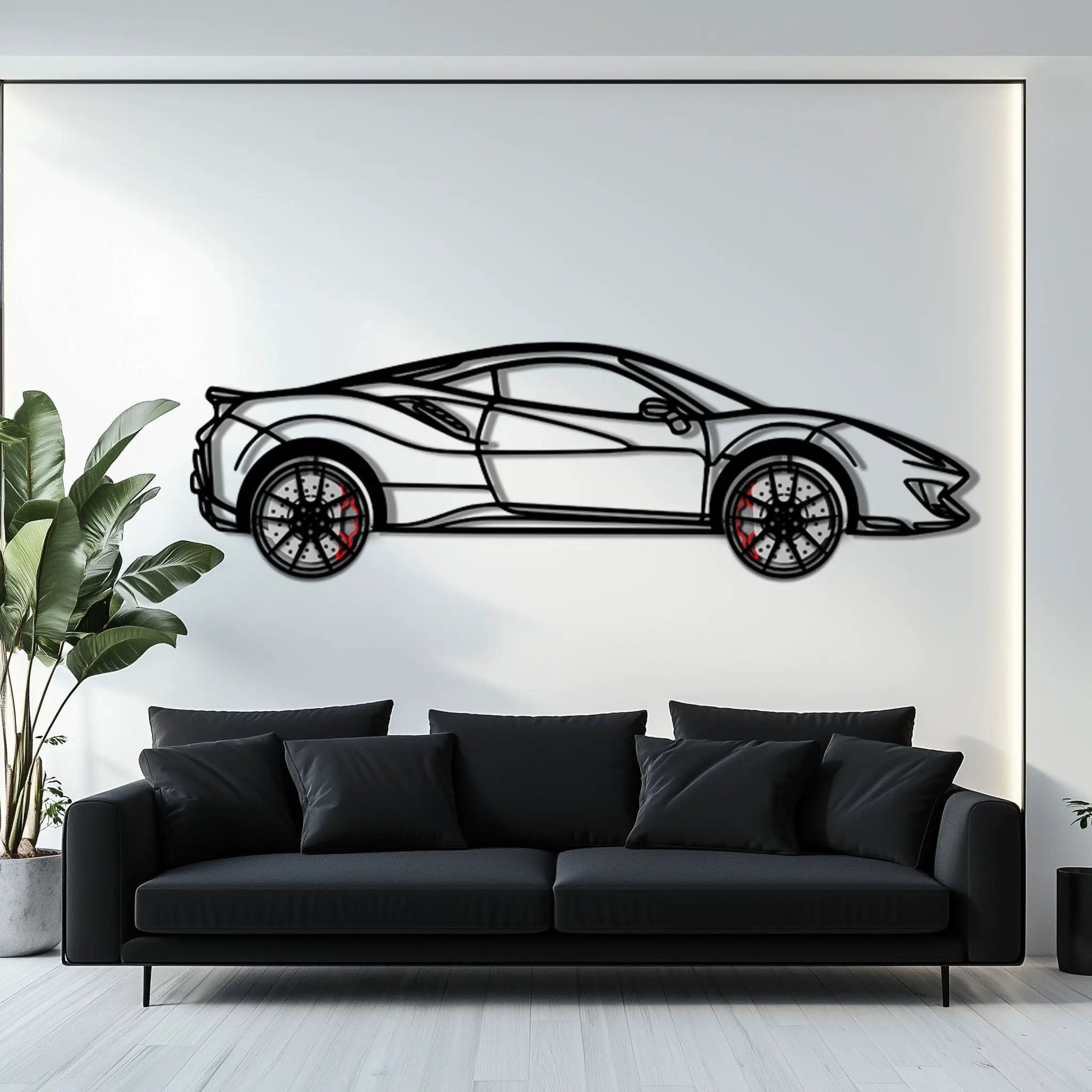 Ferrari 488 Pista Metal Car Wall Art with Rotating Wheels - Track-Focused Italian V8 Silhouette - Interactive Automotive Wall Decor - KAFMEKA128 by Enova Art