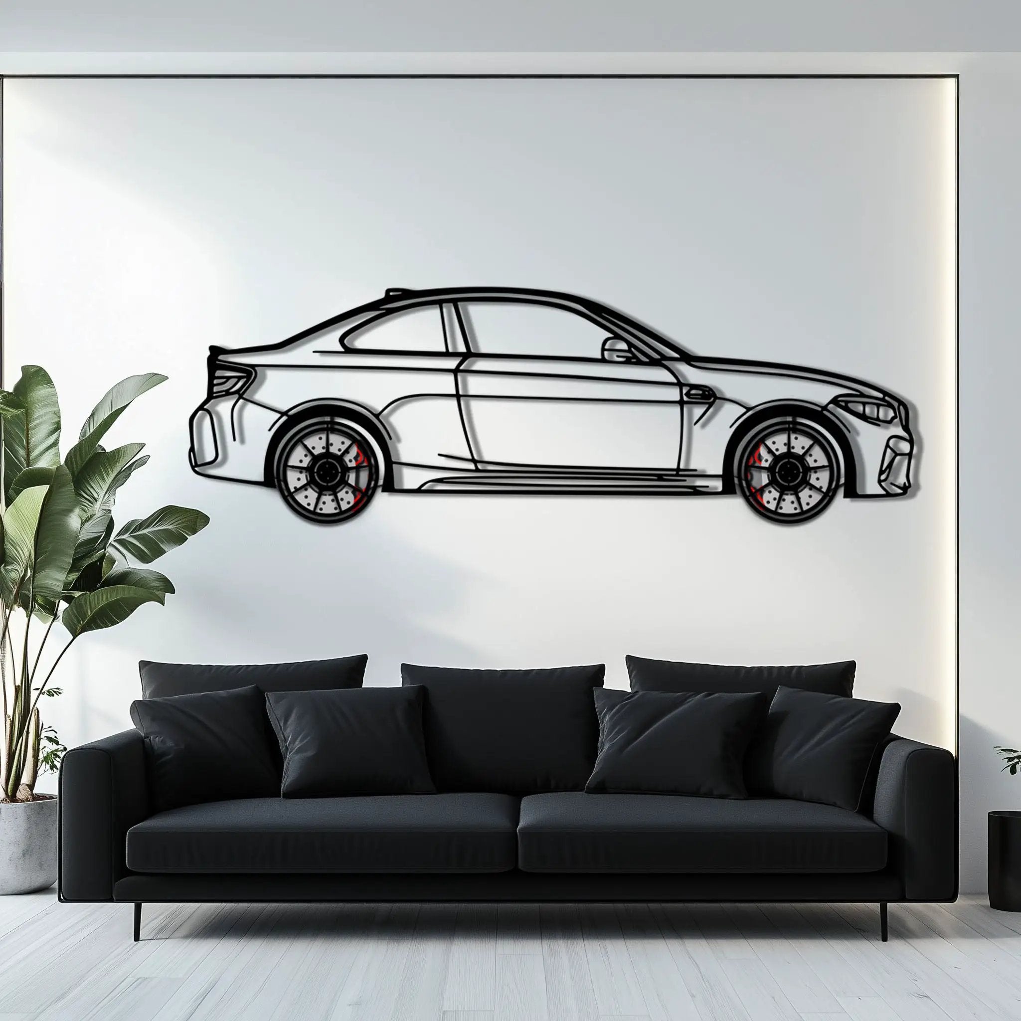 BMW M2 F87 Metal Car Wall Art with Rotating Wheels - M Power Compact Performance Silhouette - Interactive Automotive Decor - KAFMEKA107 by Enova Art