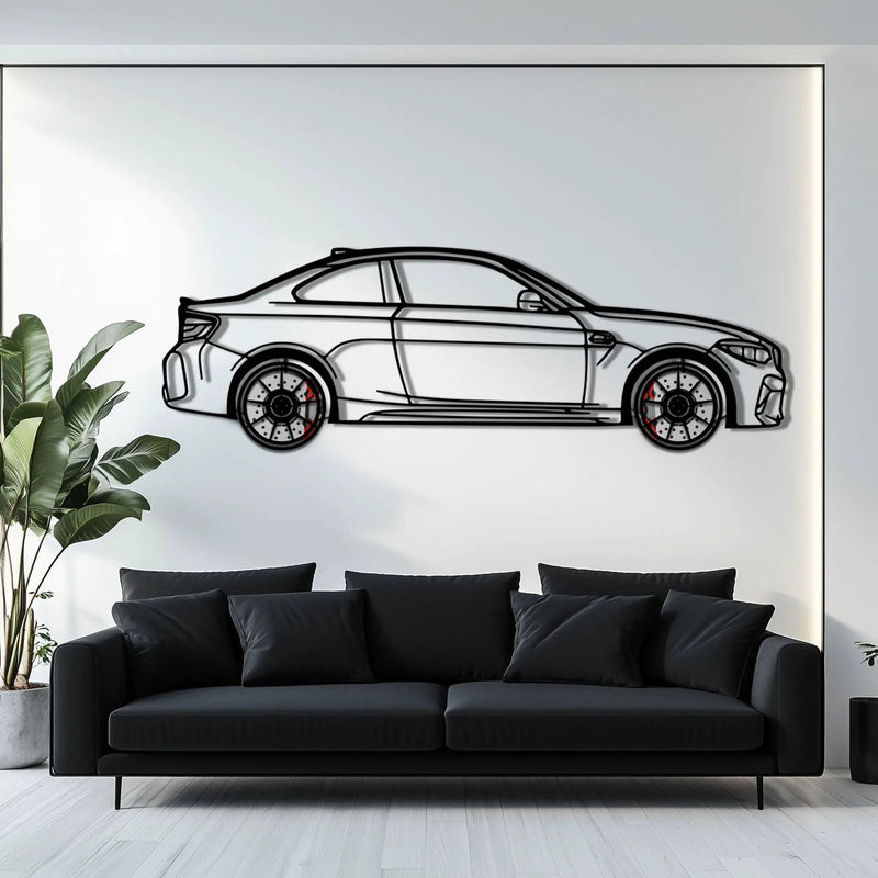 BMW M2 F87 Metal Car Wall Art with Rotating Wheels - M Power Compact Performance Silhouette - Interactive Automotive Decor - KAFMEKA107 by Enova Art