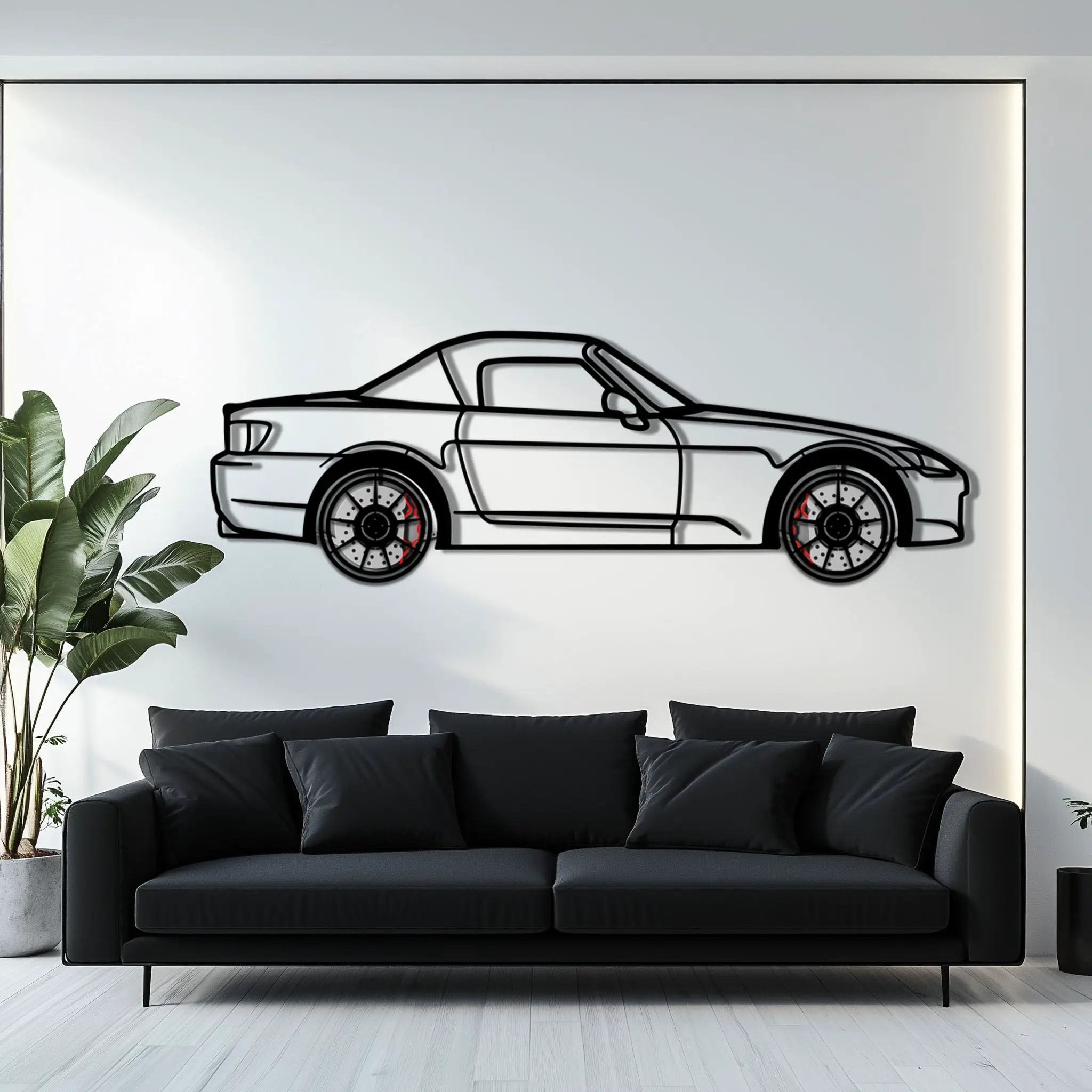 Honda S2000 Metal Car Wall Art with Rotating Wheels - JDM Roadster Silhouette - Interactive Automotive Wall Decor - KAFMEKA143 by Enova Art