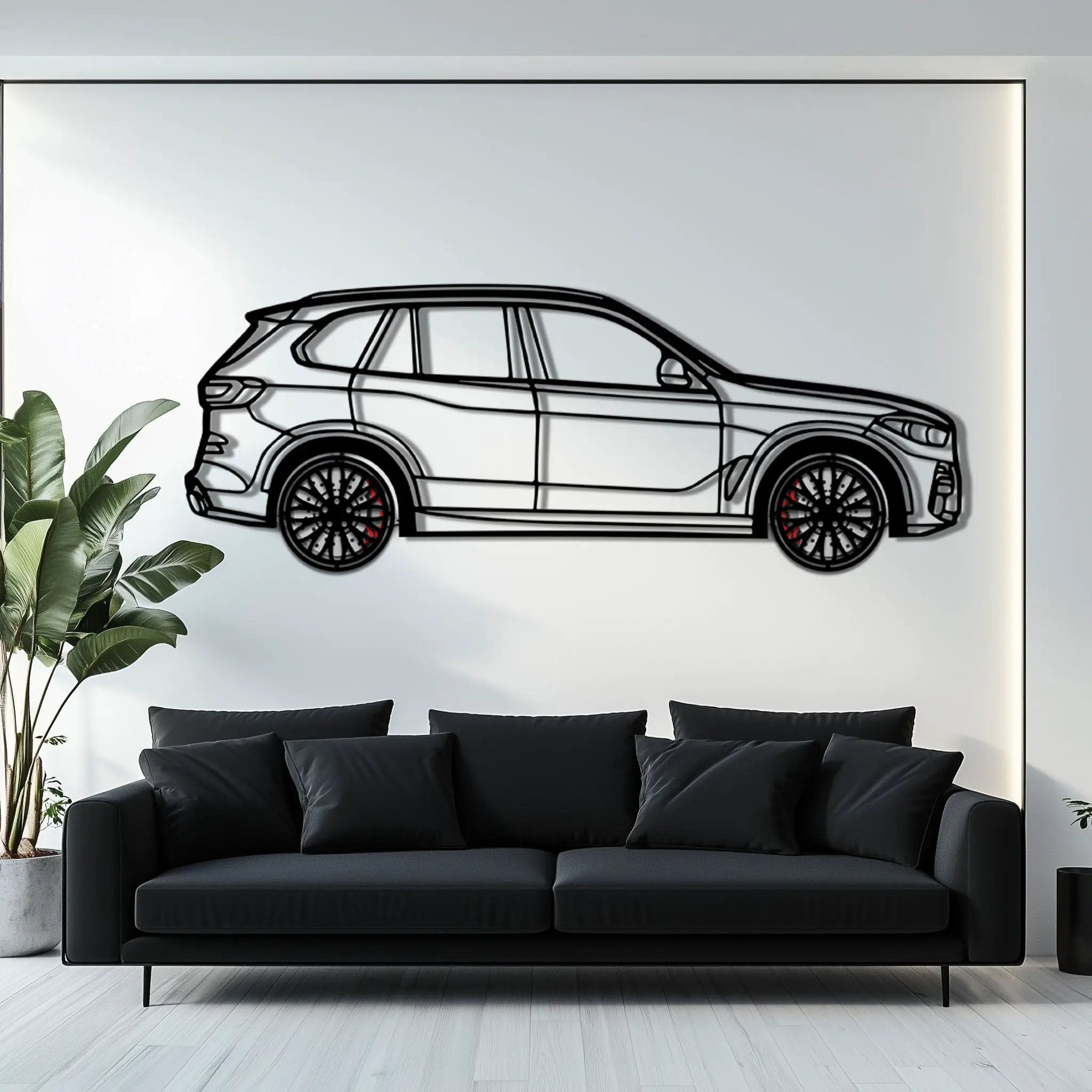 BMW X5 Metal Car Wall Art with Rotating Wheels - Modern SAV Silhouette Decor - Interactive Automotive Wall Art - KAFMEKA111 by Enova Art