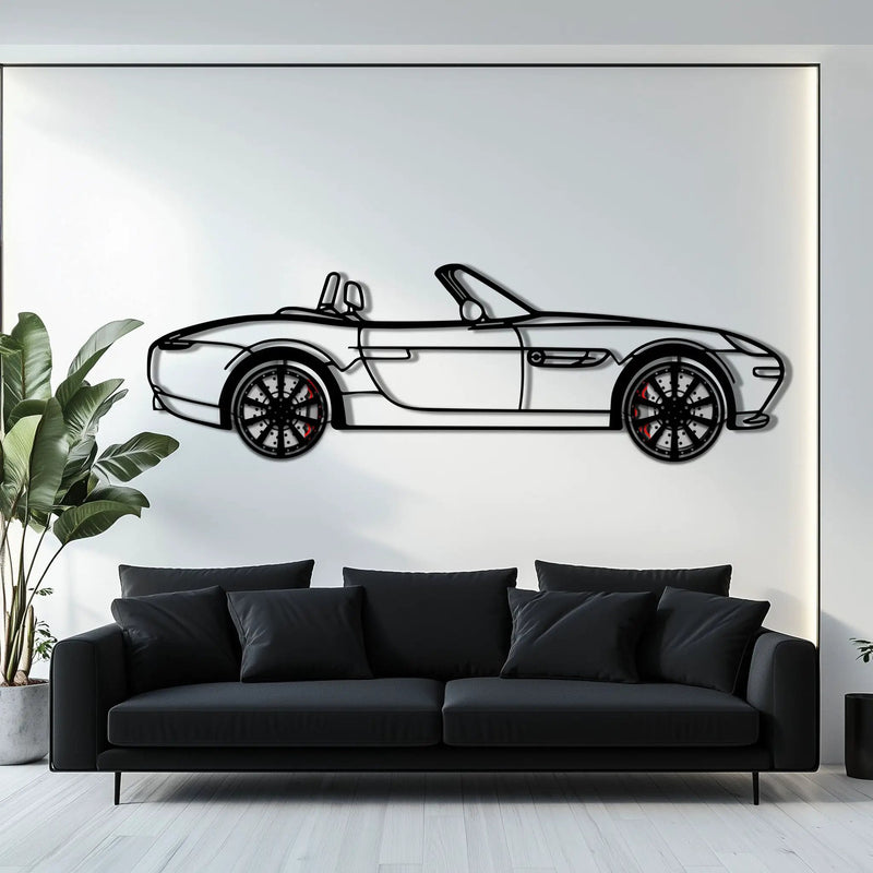 BMW Z8 Metal Car Wall Art with Rotating Wheels - Classic Luxury Roadster Silhouette - Interactive Automotive Wall Decor - KAFMEKA115 by Enova Art
