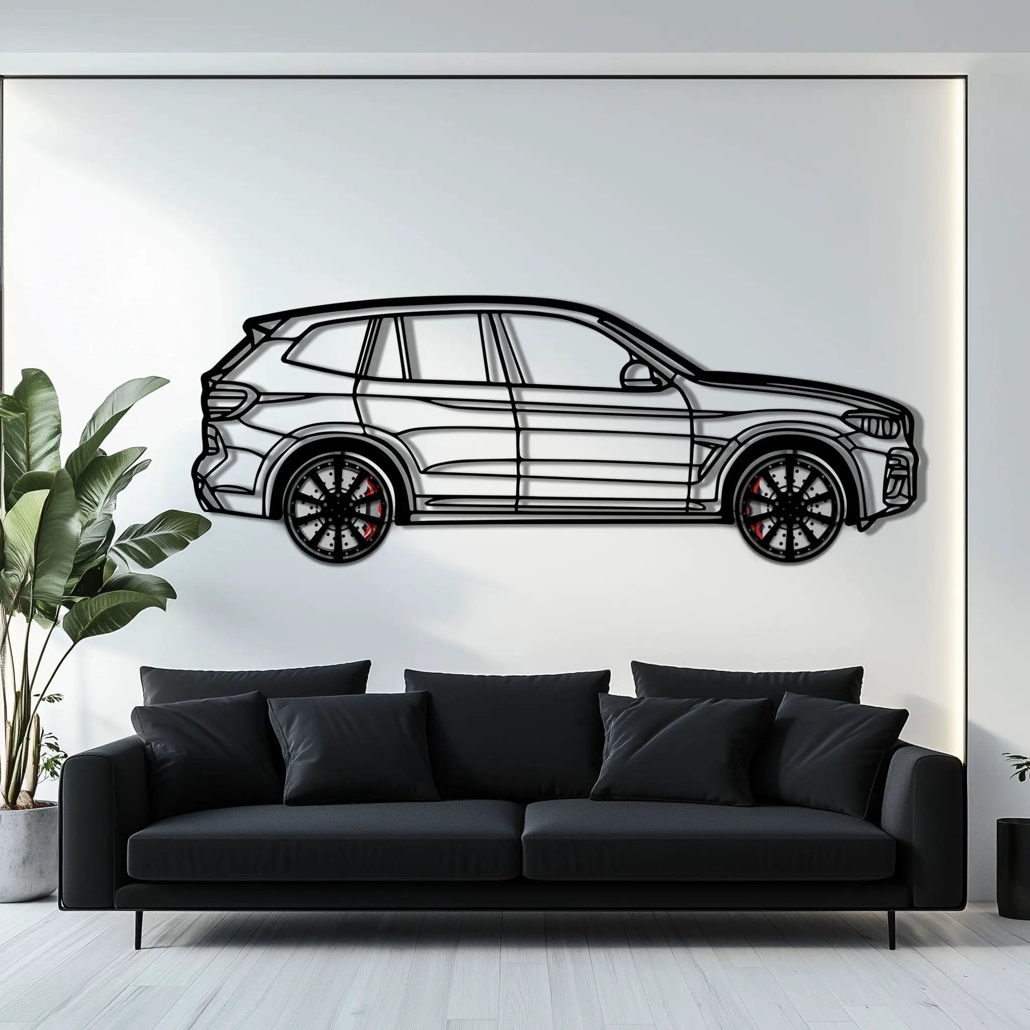 BMW X3 Metal Car Wall Art with Rotating Wheels - Modern SAV Silhouette Decor - Interactive Automotive Wall Art - KAFMEKA110 by Enova Art