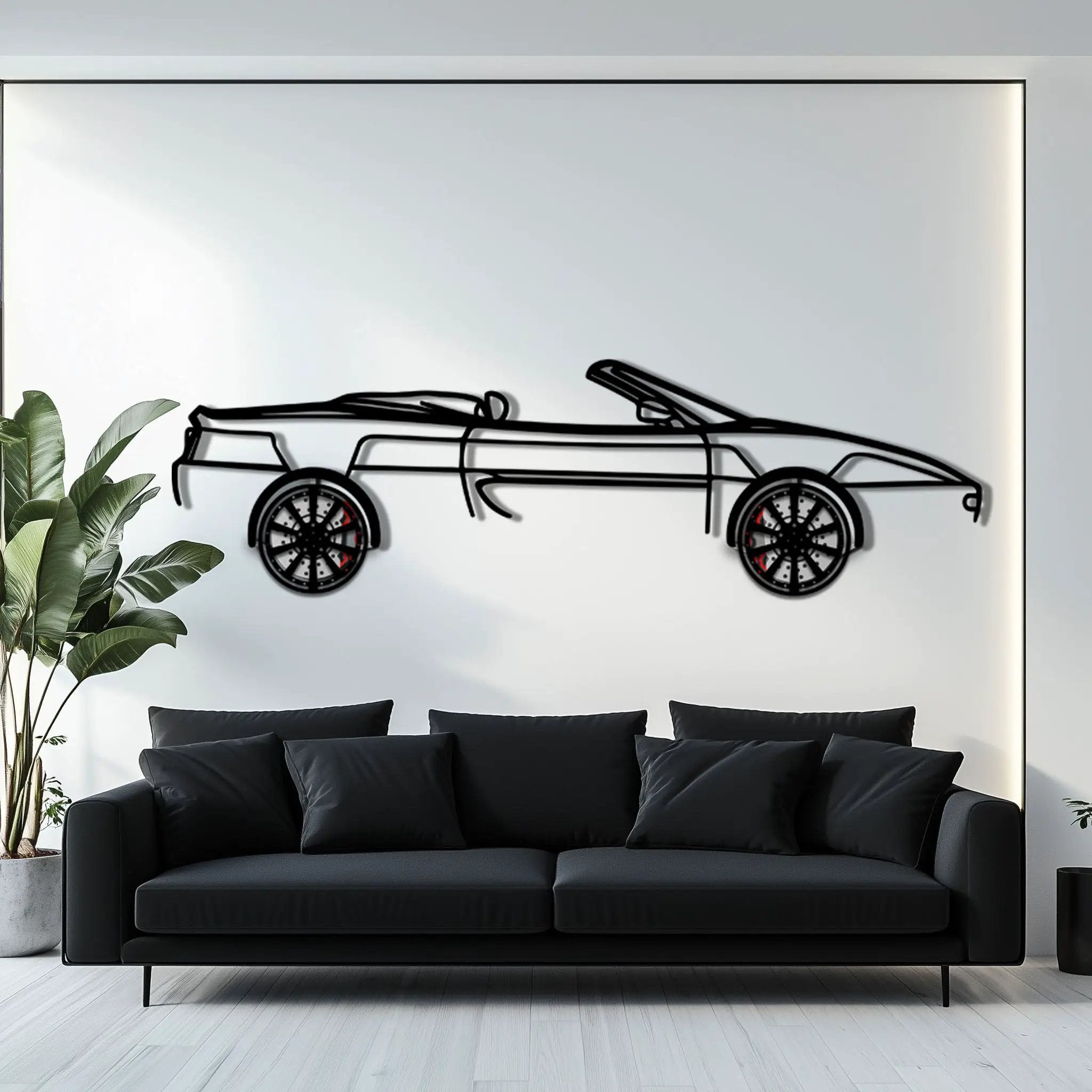 Ferrari F355 Spider Metal Car Wall Art with Rotating Wheels - Classic Italian Convertible Silhouette - Interactive Automotive Decor - KAFMEKA131 by Enova Art