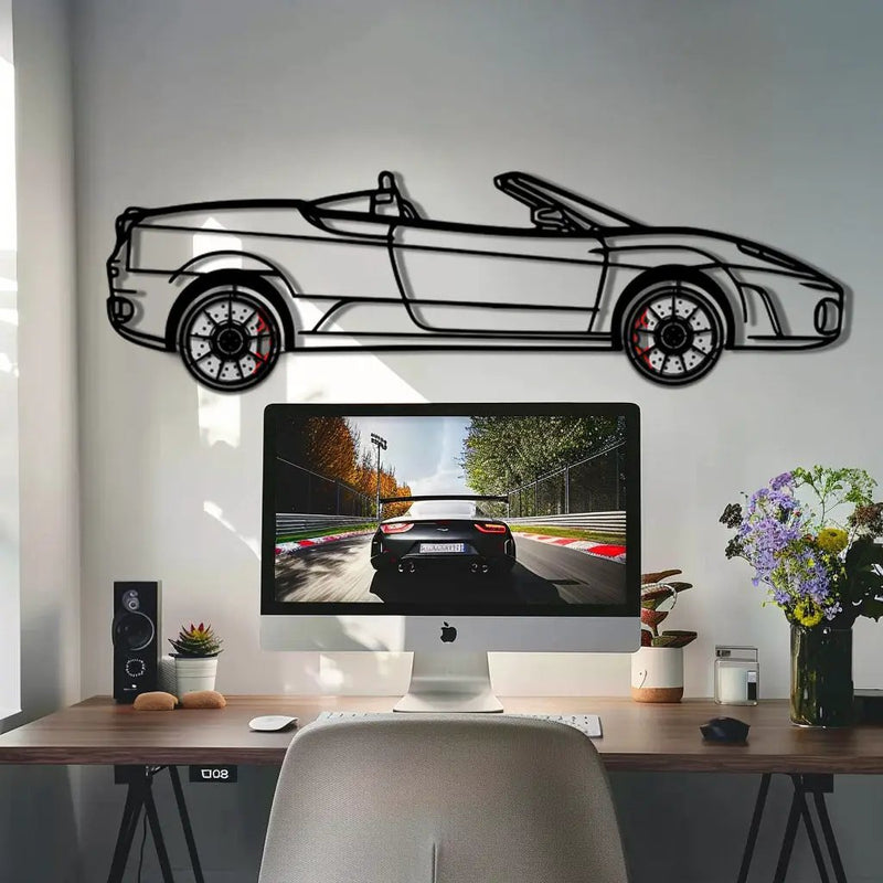 Ferrari F430 Spider Metal Car Wall Art with Rotating Wheels - Italian Convertible Supercar Silhouette - Interactive Automotive Wall Decor - KAFMEKA134 by Enova Art