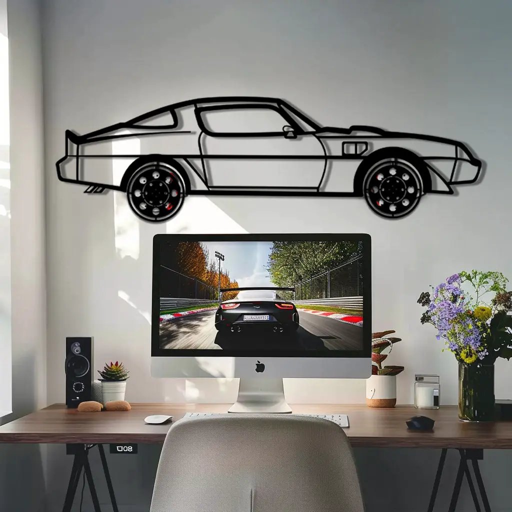 Pontiac Trans Am Metal Car Wall Art with Rotating Wheels - Classic American Muscle Silhouette - Interactive Firebird Wall Decor - KAFMEKA154 by Enova Art