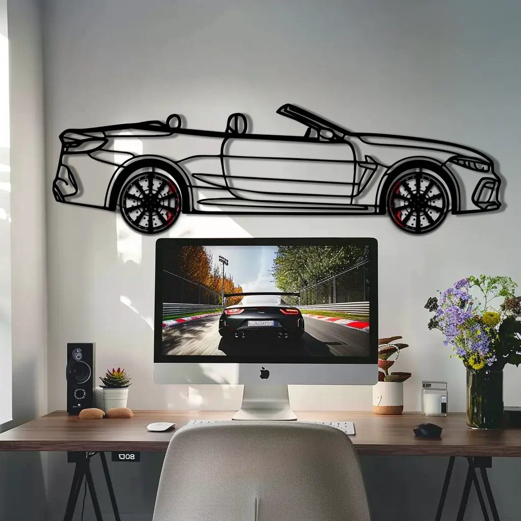 BMW M8 Competition Metal Car Wall Art with Rotating Wheels - M Power Luxury Silhouette - Interactive Automotive Wall Art - KAFMEKA109 by Enova Art