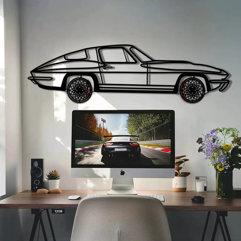 Chevrolet Corvette C3 Stingray Metal Car Wall Art with Rotating Wheels - Classic American Muscle Silhouette - Interactive Automotive Decor - KAFMEKA120 by Enova Art
