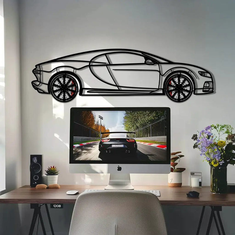 Bugatti Chiron Metal Car Wall Art with Rotating Wheels - Ultimate Hypercar Silhouette Decor - Interactive Automotive Wall Art - KAFMEKA116 by Enova Art