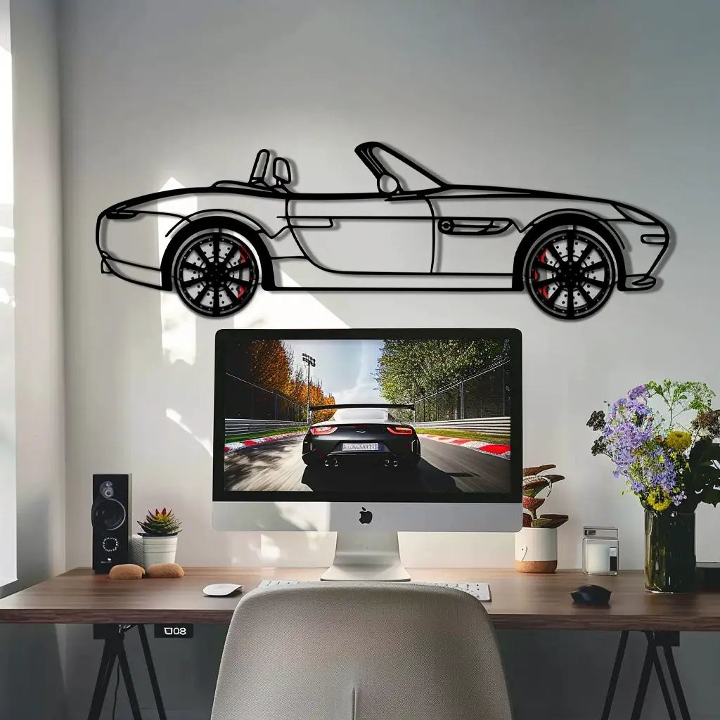 BMW Z8 Metal Car Wall Art with Rotating Wheels - Classic Luxury Roadster Silhouette - Interactive Automotive Wall Decor - KAFMEKA115 by Enova Art