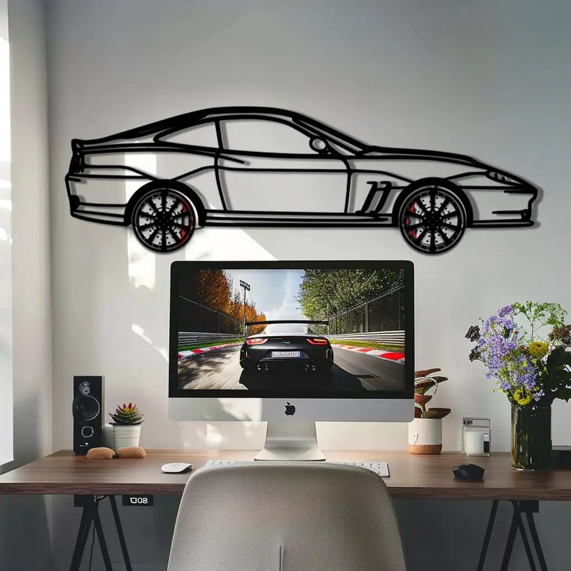 Ferrari 550 Maranello Metal Car Wall Art with Rotating Wheels - V12 Grand Tourer Silhouette - Interactive Automotive Wall Decor - KAFMEKA129 by Enova Art