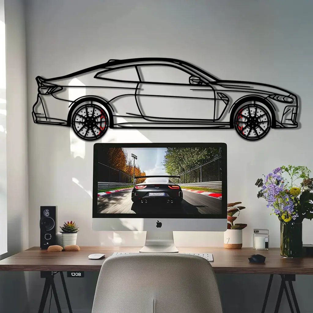 BMW M4 CSL Metal Car Wall Art with Rotating Wheels - Limited Edition G82 Silhouette - Interactive Automotive Wall Art - KAFMEKA108 by Enova Art