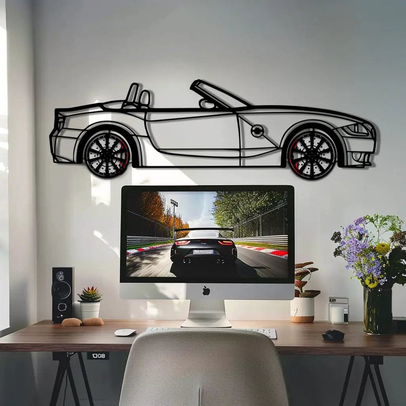 BMW Z4 M Roadster Metal Car Wall Art with Rotating Wheels - M Power Silhouette Decor - Interactive Automotive Wall Art - KAFMEKA114 by Enova Art