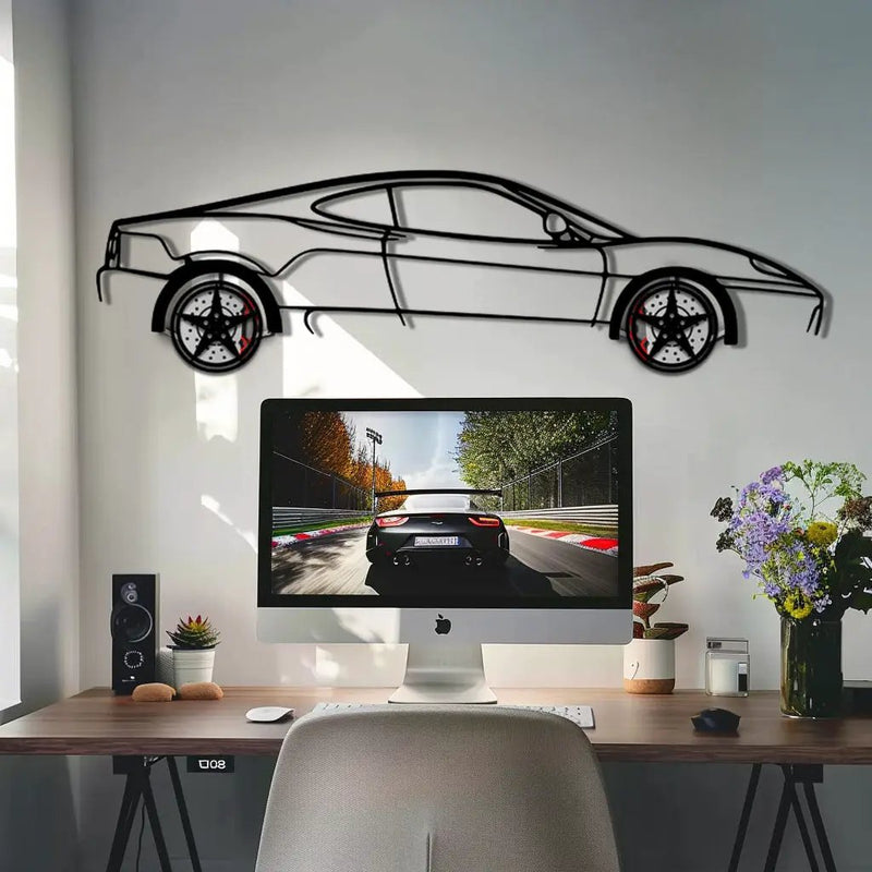 Ferrari 360 Modena Metal Car Wall Art with Rotating Wheels - Italian V8 Supercar Silhouette - Interactive Automotive Decor - KAFMEKA122 by Enova Art