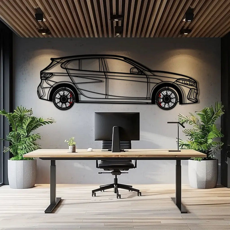 BMW 135i F40 Metal Car Wall Art with Rotating Wheels - M Performance Hatchback Silhouette - Interactive Automotive Decor - KAFMEKA102 by Enova Art