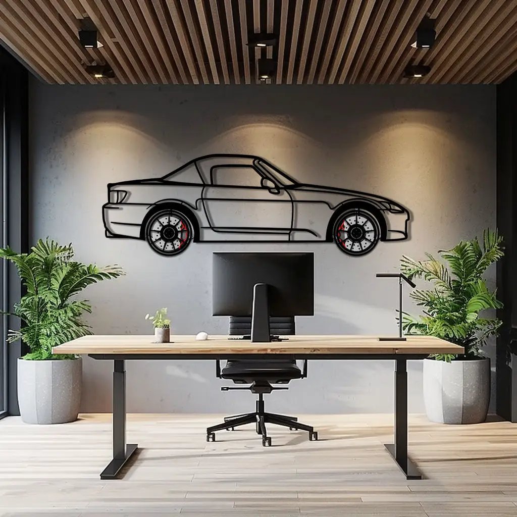 Honda S2000 Metal Car Wall Art with Rotating Wheels - JDM Roadster Silhouette - Interactive Automotive Wall Decor - KAFMEKA143 by Enova Art