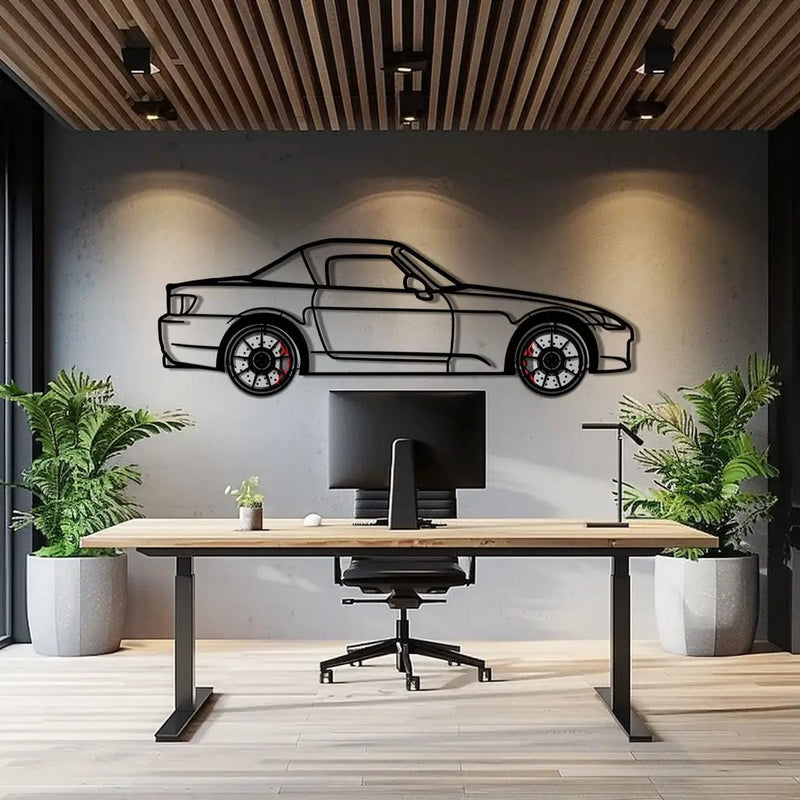 Honda S2000 Metal Car Wall Art with Rotating Wheels - JDM Roadster Silhouette - Interactive Automotive Wall Decor - KAFMEKA143 by Enova Art