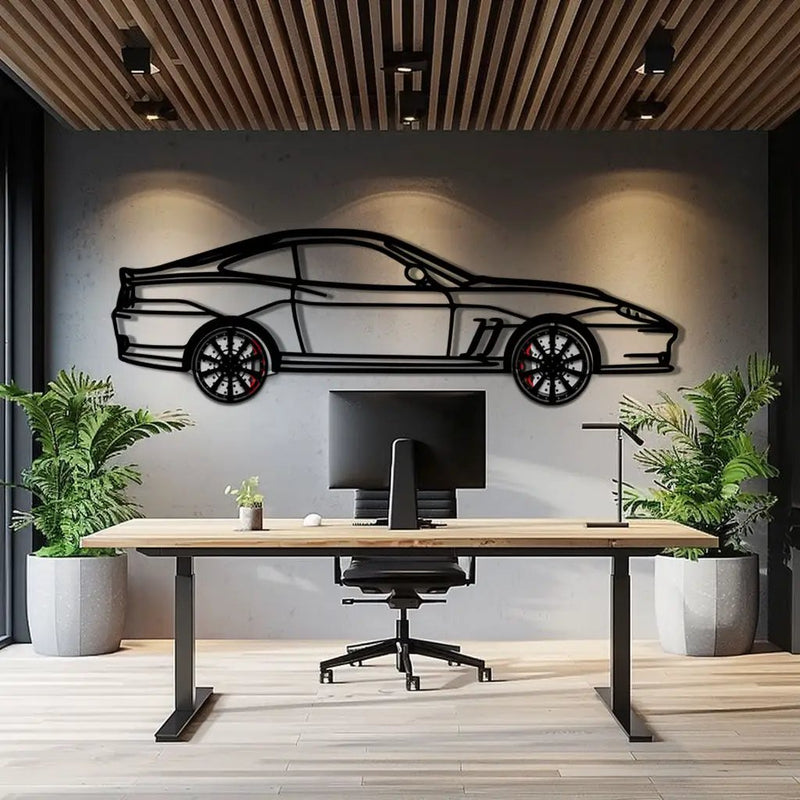 Ferrari 550 Maranello Metal Car Wall Art with Rotating Wheels - V12 Grand Tourer Silhouette - Interactive Automotive Wall Decor - KAFMEKA129 by Enova Art