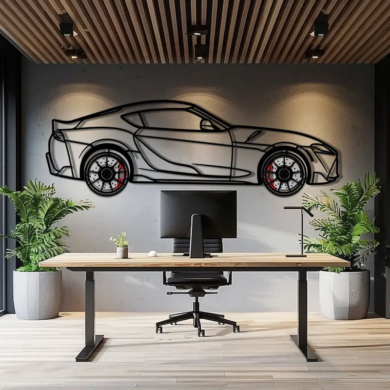 Toyota GR Supra (A90) Metal Car Wall Art with Rotating Wheels - Modern JDM Legend Silhouette - Interactive Automotive Wall Decor - KAFMEKA156 by Enova Art