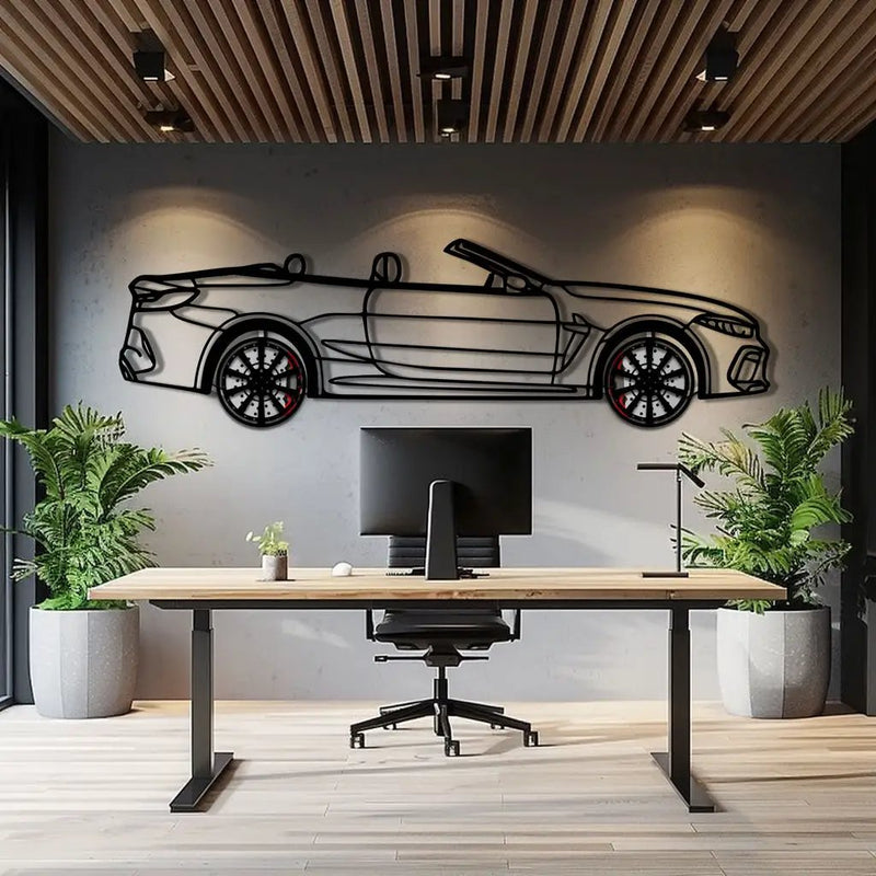BMW M8 Competition Metal Car Wall Art with Rotating Wheels - M Power Luxury Silhouette - Interactive Automotive Wall Art - KAFMEKA109 by Enova Art