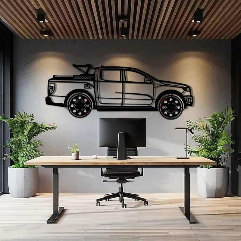 Ford F-150 Metal Truck Wall Art with Rotating Wheels - Iconic American Pickup Silhouette - Interactive Automotive Wall Decor - KAFMEKA138 by Enova Art