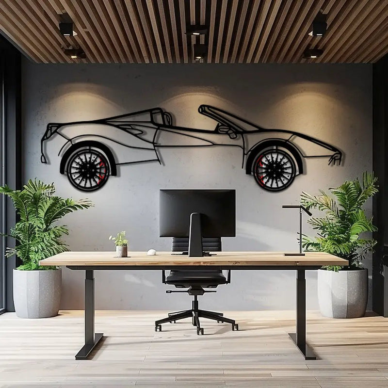 Ferrari 488 Spider Metal Car Wall Art with Rotating Wheels - Italian Twin-Turbo V8 Silhouette - Interactive Automotive Wall Decor - KAFMEKA126 by Enova Art