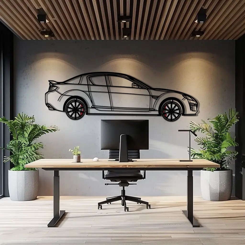 Mazda RX-8 Metal Car Wall Art with Rotating Wheels - Rotary Engine Silhouette - Interactive JDM Automotive Wall Decor - KAFMEKA148 by Enova Art