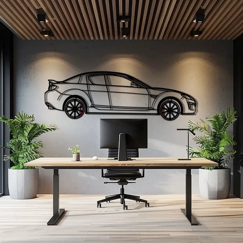 Mazda RX-8 Metal Car Wall Art with Rotating Wheels - Rotary Engine Silhouette - Interactive JDM Automotive Wall Decor - KAFMEKA148 by Enova Art