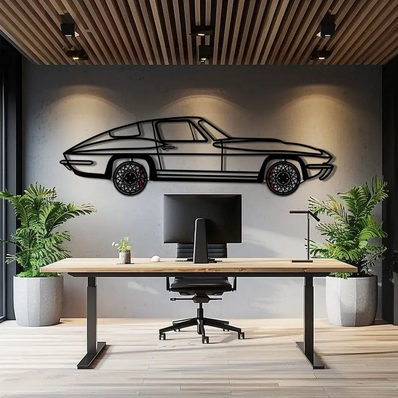 Chevrolet Corvette C3 Stingray Metal Car Wall Art with Rotating Wheels - Classic American Muscle Silhouette - Interactive Automotive Decor - KAFMEKA120 by Enova Art