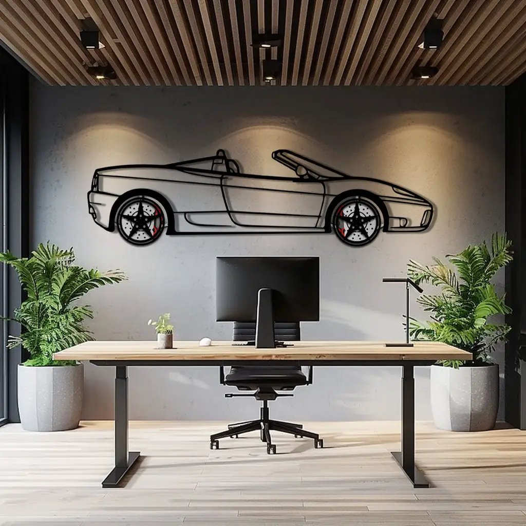 Ferrari 458 Italia Metal Car Wall Art with Rotating Wheels - V8 Supercar Silhouette Decor - Interactive Automotive Wall Art - KAFMEKA124 by Enova Art