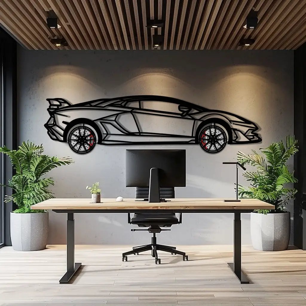 Lamborghini Aventador Metal Car Wall Art with Rotating Wheels - Italian V12 Hypercar Silhouette - Interactive Automotive Wall Decor - KAFMEKA145 by Enova Art