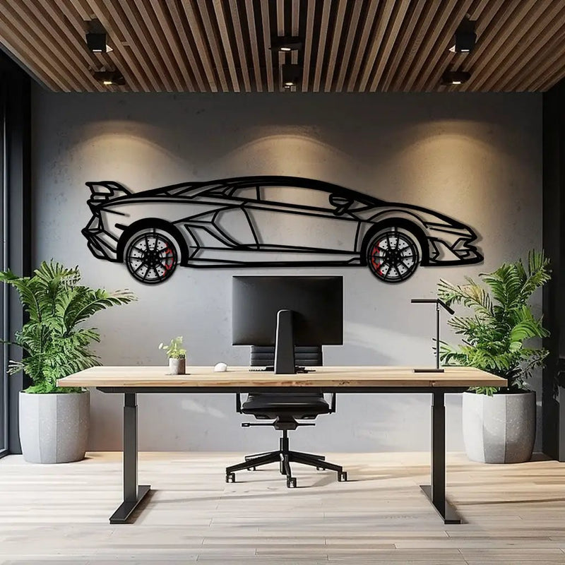Lamborghini Aventador Metal Car Wall Art with Rotating Wheels - Italian V12 Hypercar Silhouette - Interactive Automotive Wall Decor - KAFMEKA145 by Enova Art