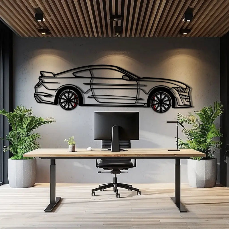 Ford Mustang Shelby GT500 Metal Car Wall Art with Rotating Wheels - Modern Muscle Silhouette Decor - Interactive Automotive Wall Art - KAFMEKA140 by Enova Art