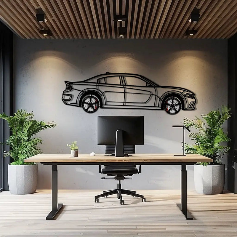 Dodge Charger SRT Metal Car Wall Art with Rotating Wheels - Modern American Muscle Silhouette - Interactive Automotive Wall Decor - KAFMEKA121 by Enova Art