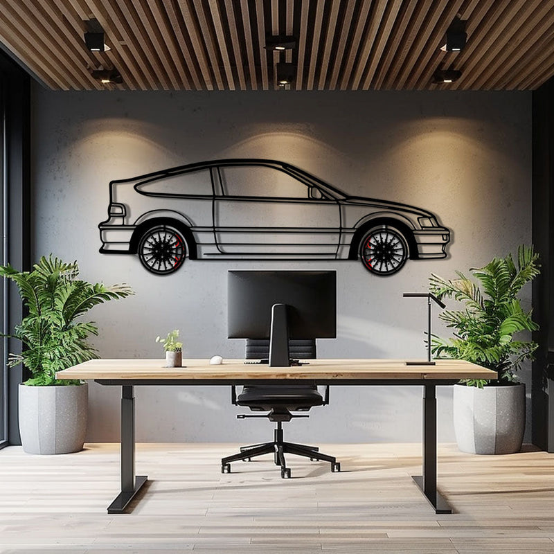 1990 Honda CRX Metal Car Wall Art with Rotating Wheels - JDM Classic Silhouette - Interactive Automotive Wall Decor - KAFMEKA144 by Enova Art