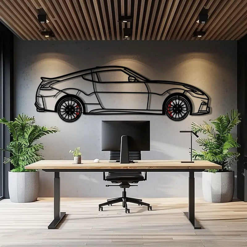 Nissan 350Z Metal Car Wall Art with Rotating Wheels - JDM Fairlady Z33 Silhouette - Interactive Automotive Wall Decor - KAFMEKA153 by Enova Art