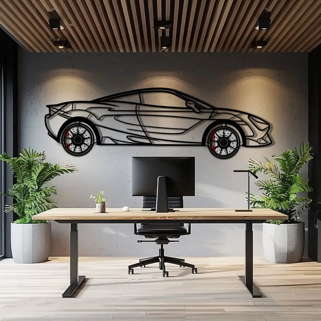 McLaren 720S Metal Car Wall Art with Rotating Wheels - British Supercar Silhouette - Interactive Automotive Wall Decor - KAFMEKA149 by Enova Art