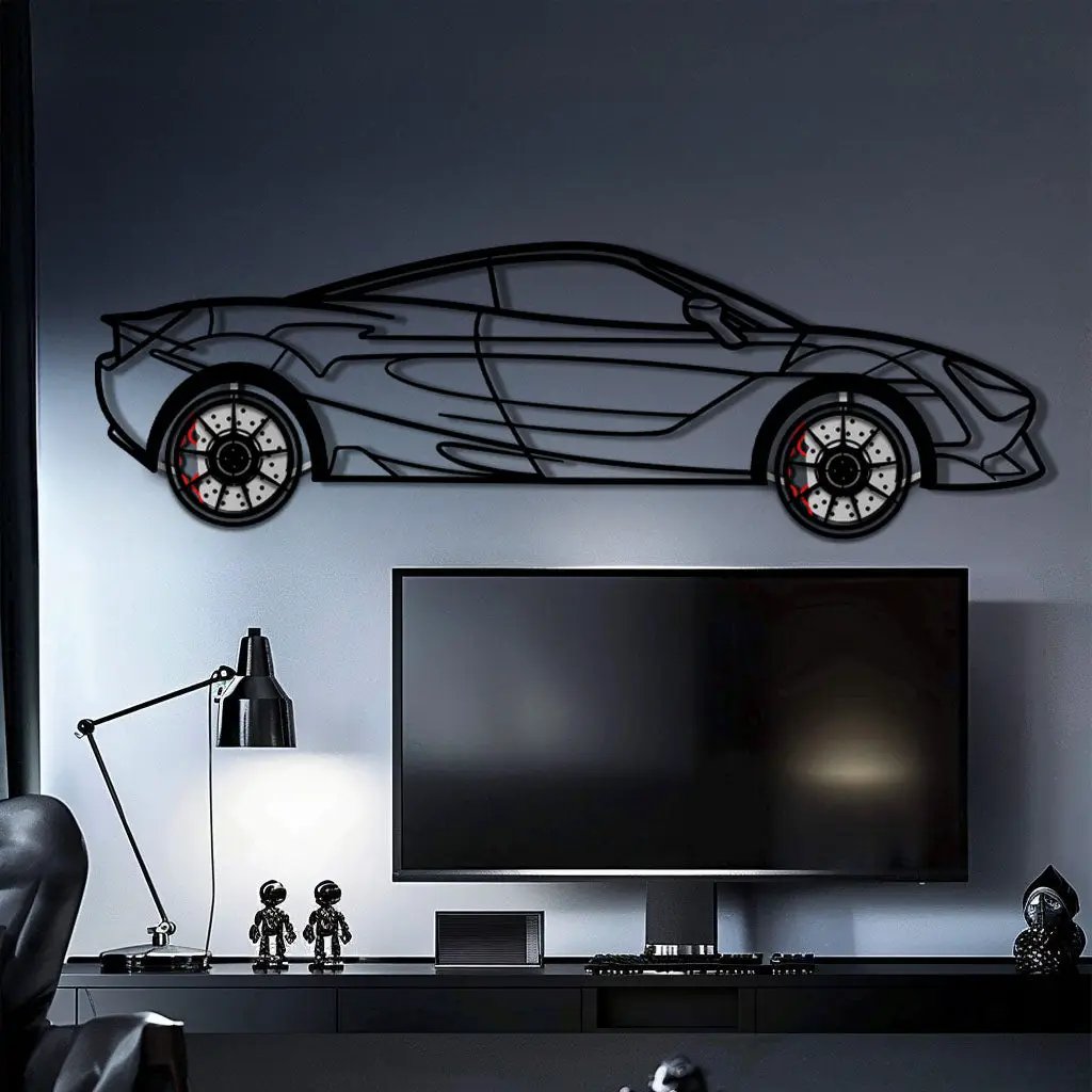 McLaren 720S Metal Car Wall Art with Rotating Wheels - British Supercar Silhouette - Interactive Automotive Wall Decor - KAFMEKA149 by Enova Art