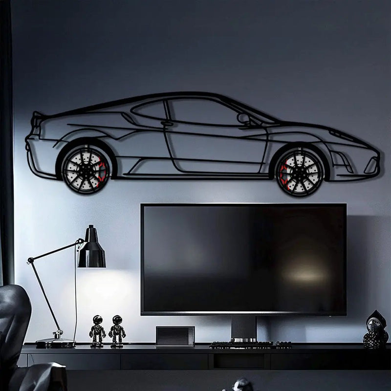 Ferrari F430 Scuderia Metal Car Wall Art with Rotating Wheels - Track-Focused V8 Silhouette - Interactive Automotive Wall Art - KAFMEKA133 by Enova Art